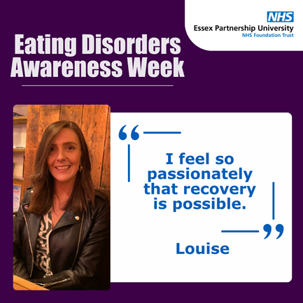 Photo of Louise with the caption "I feel so passionately that recovery is possible."