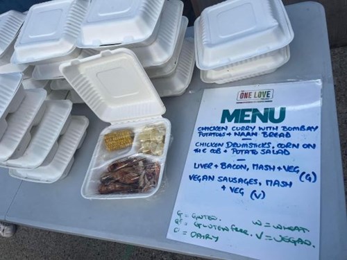 Example of meals served at the One Love soup kitchen in Southend